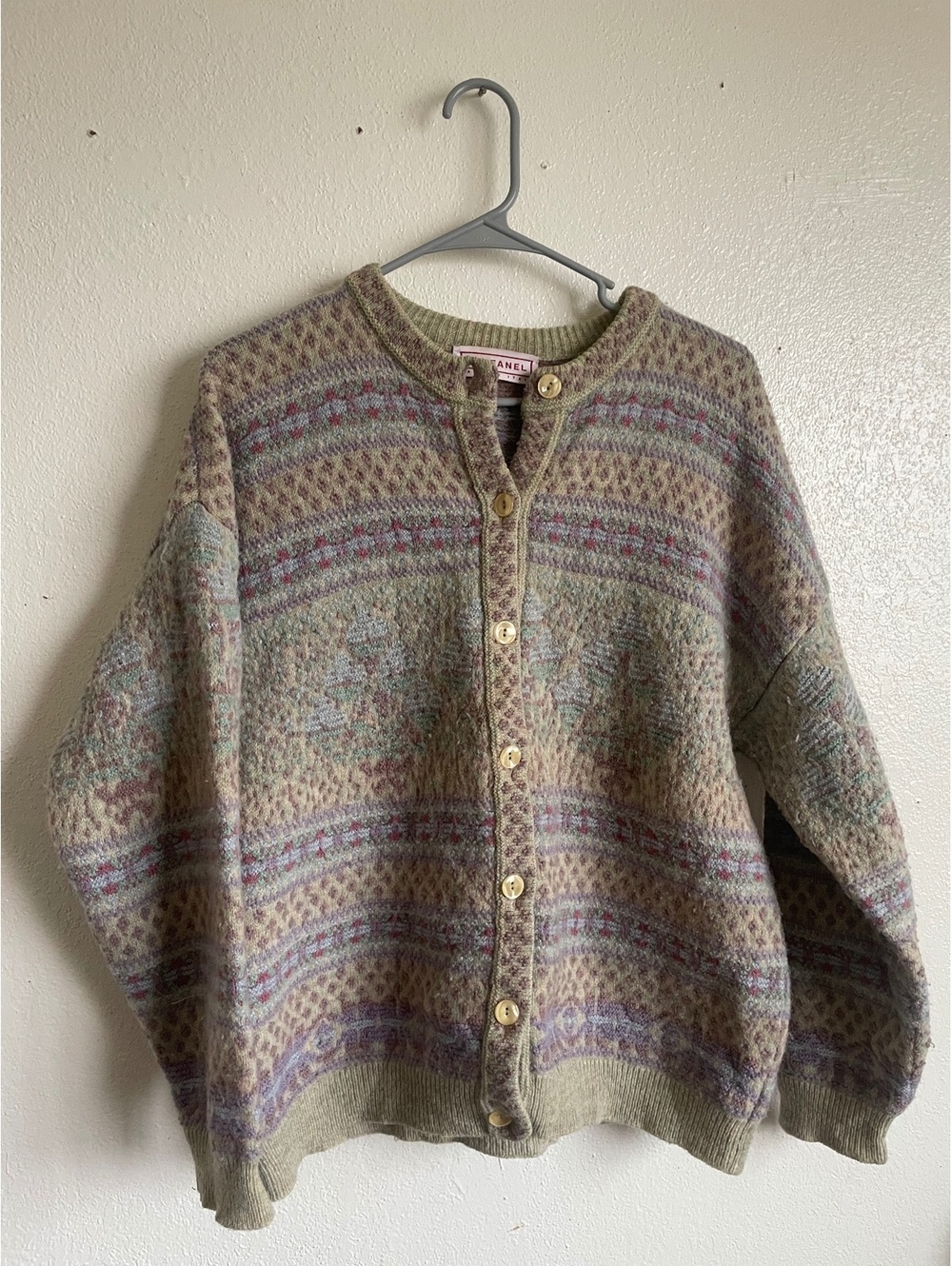 Stefanel Made in Italy grandma core Pastel Pattern Button Cardigan Sweater large
